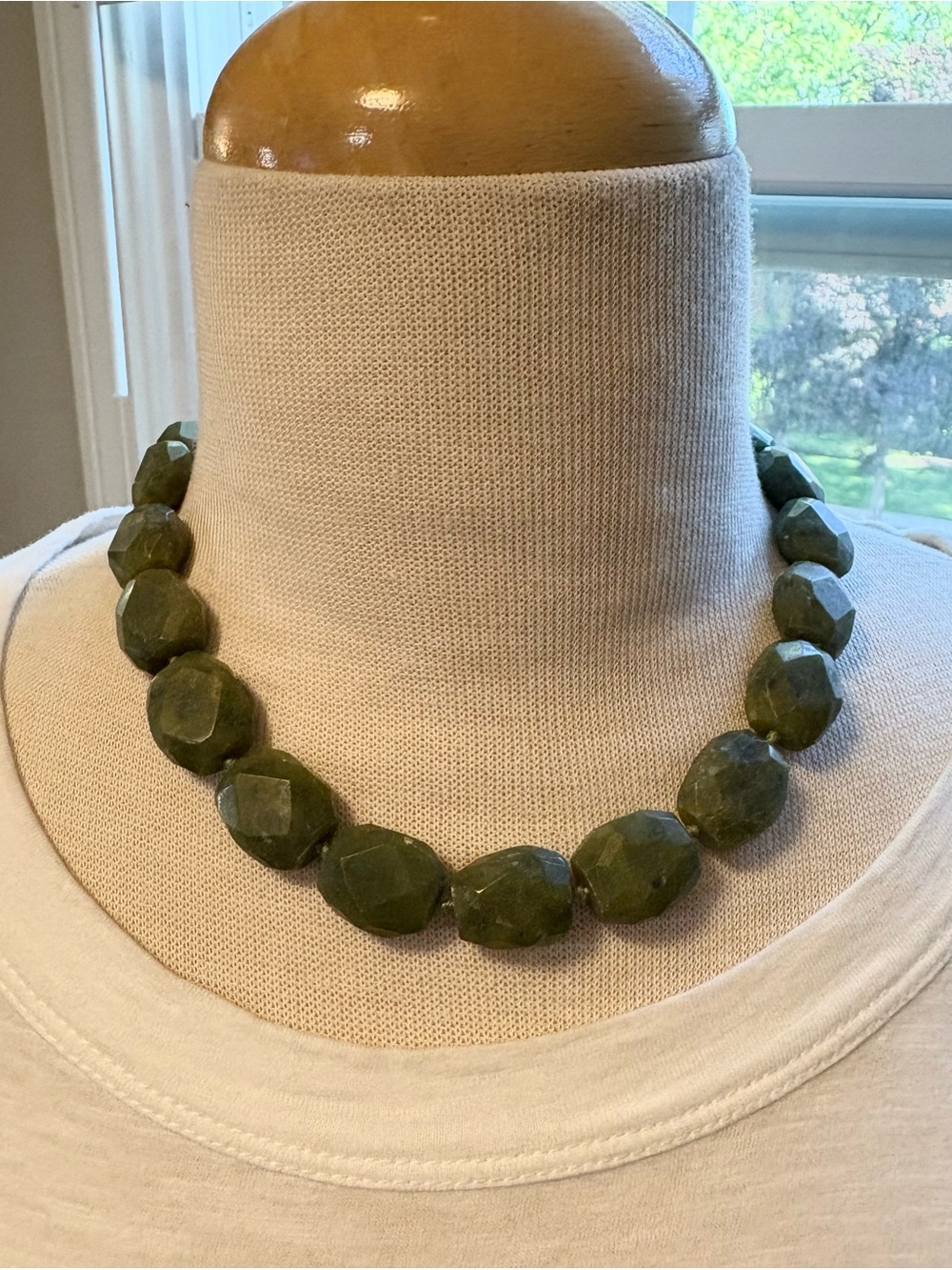 Handcrafted Olive Green Faceted Stone Necklace - Women Jewelry